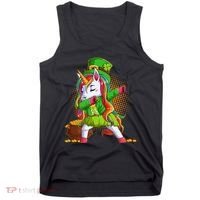 Funny St Patricks Dabbing Leprechaun Rainbow Unicorn Tank Top thumb 0