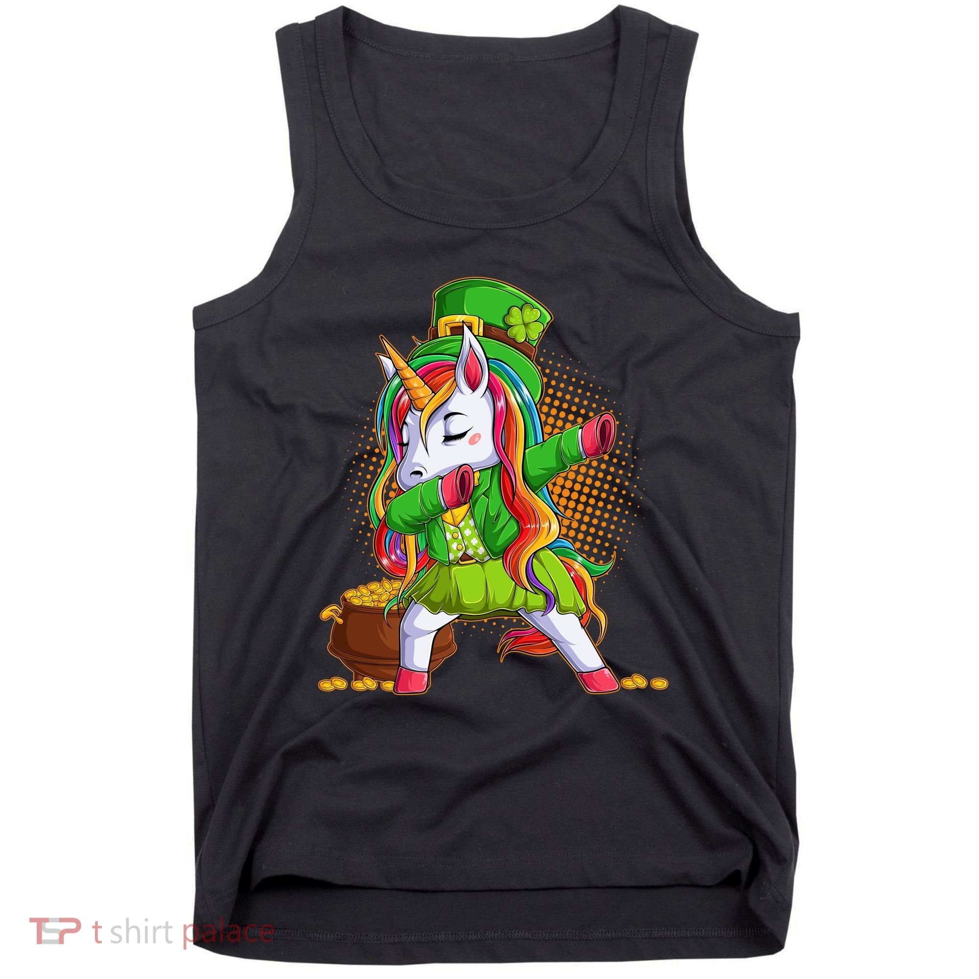 Funny St Patricks Dabbing Leprechaun Rainbow Unicorn Tank Top