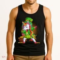 Funny St Patricks Dabbing Leprechaun Rainbow Unicorn Tank Top thumb 3