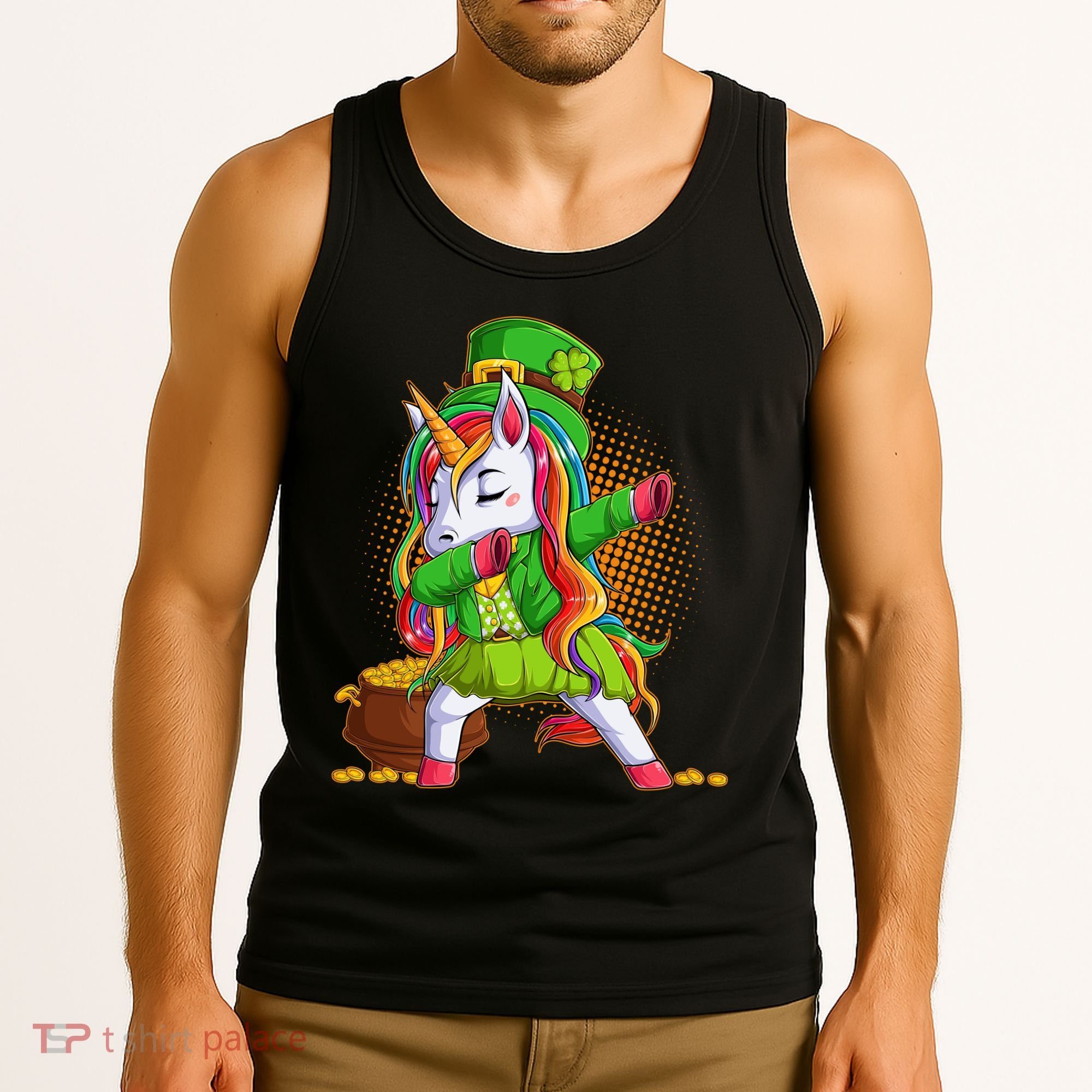Funny St Patricks Dabbing Leprechaun Rainbow Unicorn Tank Top
