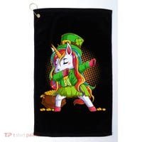 Funny St Patricks Dabbing Leprechaun Rainbow Unicorn Golf Towel thumb 0