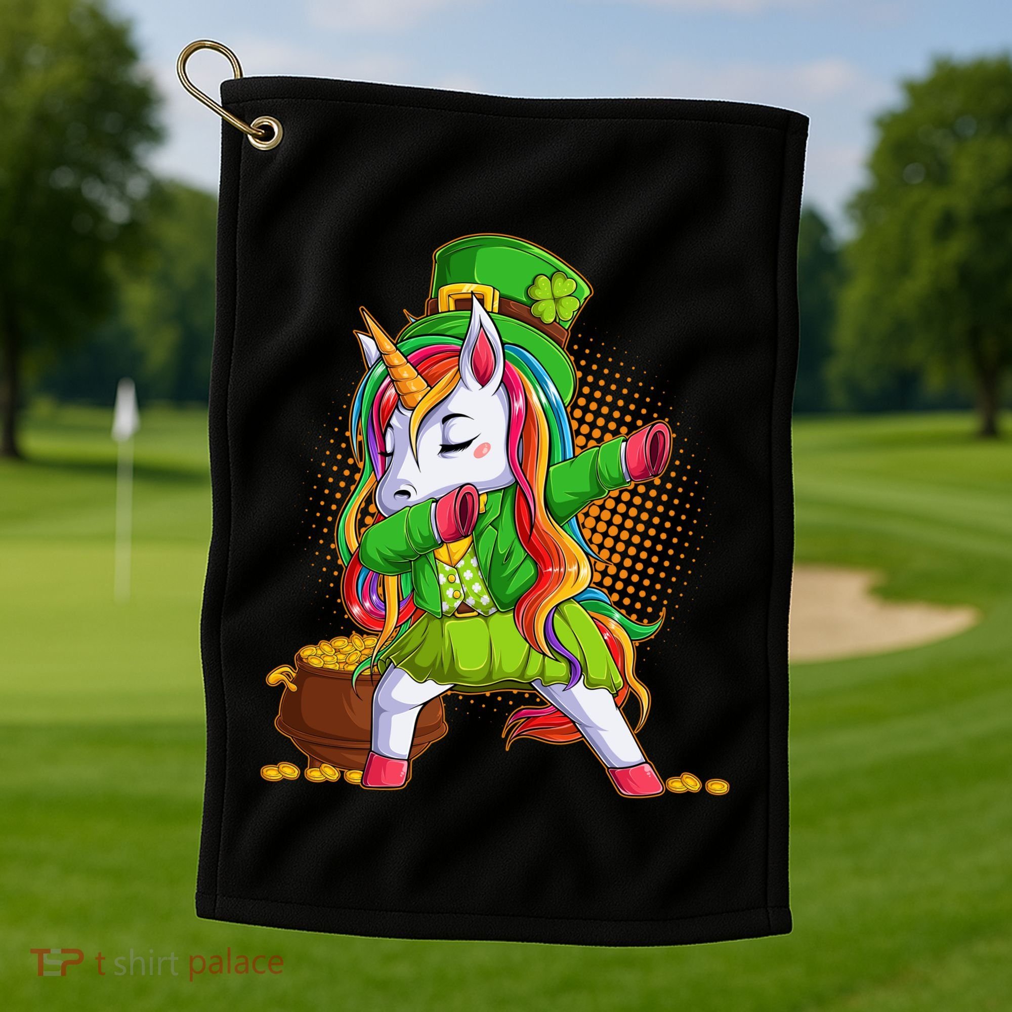 Funny St Patricks Dabbing Leprechaun Rainbow Unicorn Golf Towel