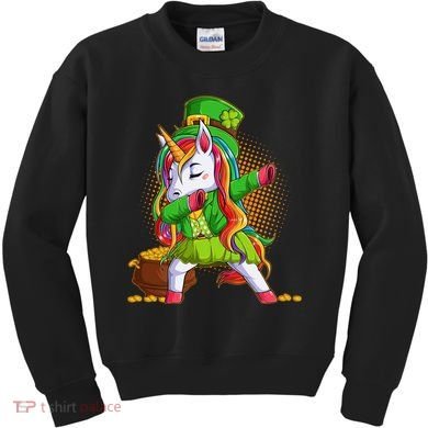 Funny St Patricks Dabbing Leprechaun Rainbow Unicorn Kids Sweatshirt