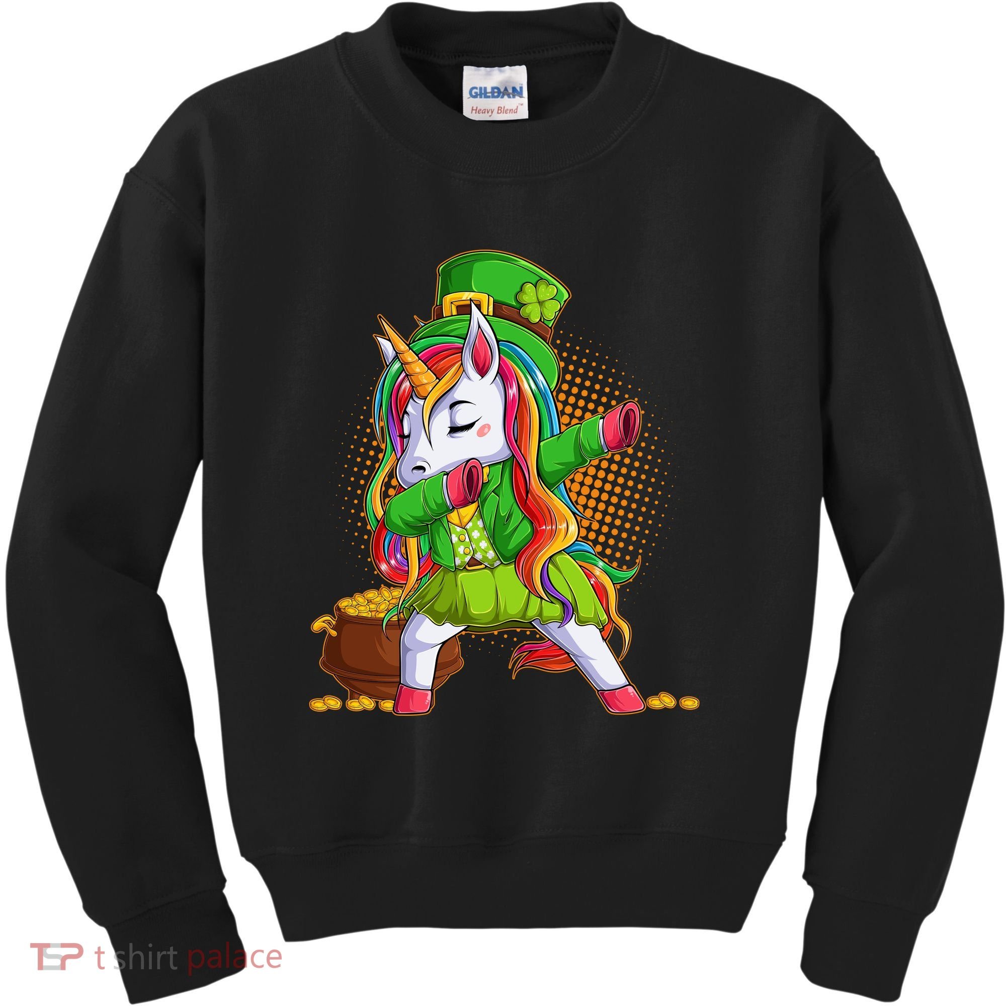 Funny St Patricks Dabbing Leprechaun Rainbow Unicorn Kids Sweatshirt