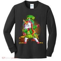 Funny St Patricks Dabbing Leprechaun Rainbow Unicorn Kids Long Sleeve Shirt thumb 0