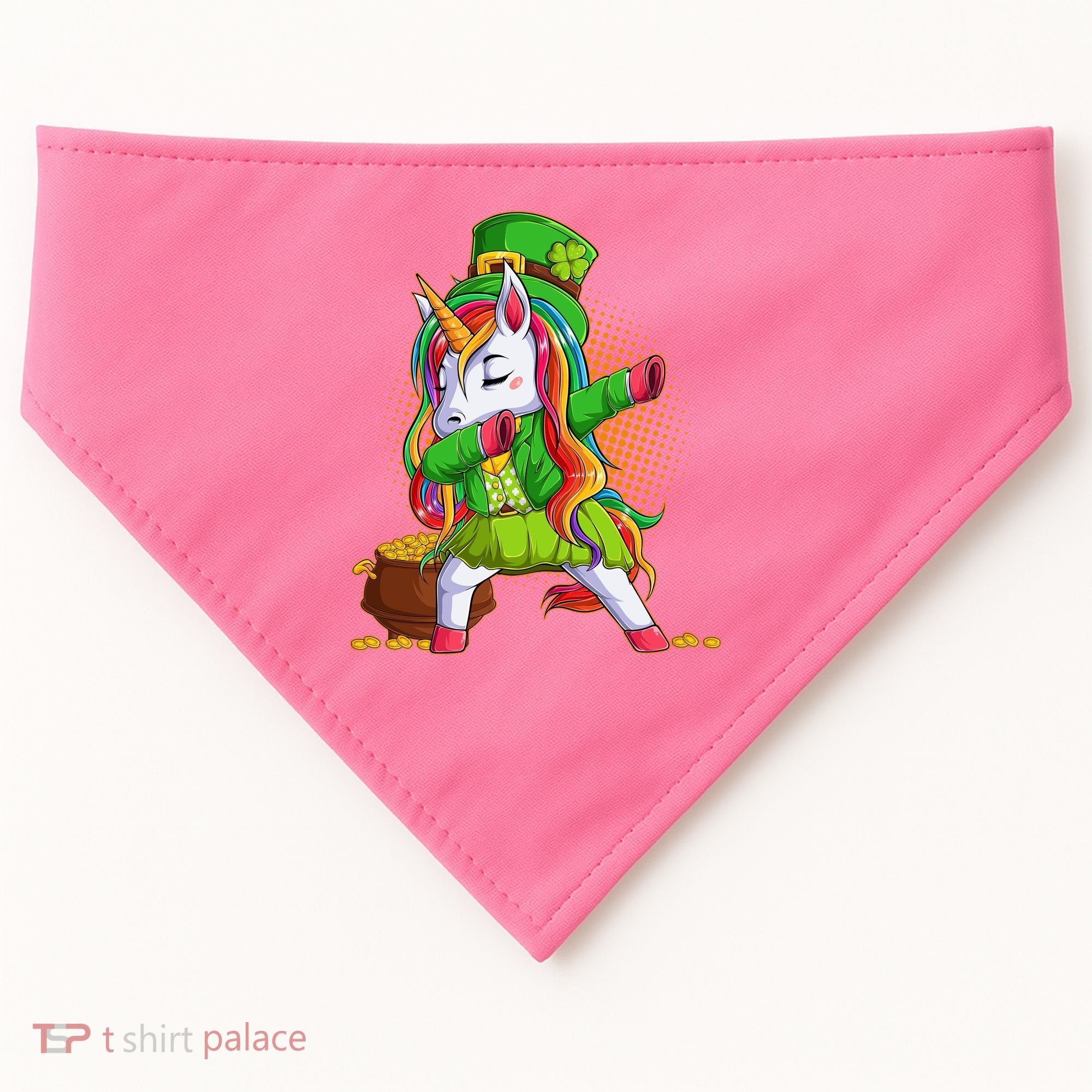 Funny St Patricks Dabbing Leprechaun Rainbow Unicorn USA-Made Doggie Bandana