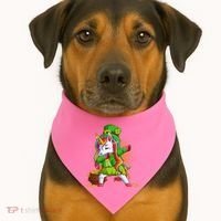 Funny St Patricks Dabbing Leprechaun Rainbow Unicorn USA-Made Doggie Bandana thumb 1