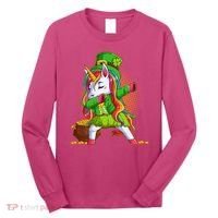 Funny St Patricks Dabbing Leprechaun Rainbow Unicorn Long Sleeve Shirt thumb 0