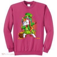 Funny St Patricks Dabbing Leprechaun Rainbow Unicorn Sweatshirt thumb 0