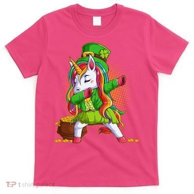 Funny St Patricks Dabbing Leprechaun Rainbow Unicorn T-Shirt