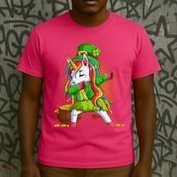 Funny St Patricks Dabbing Leprechaun Rainbow Unicorn T-Shirt thumb 3