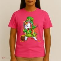 Funny St Patricks Dabbing Leprechaun Rainbow Unicorn T-Shirt thumb 4