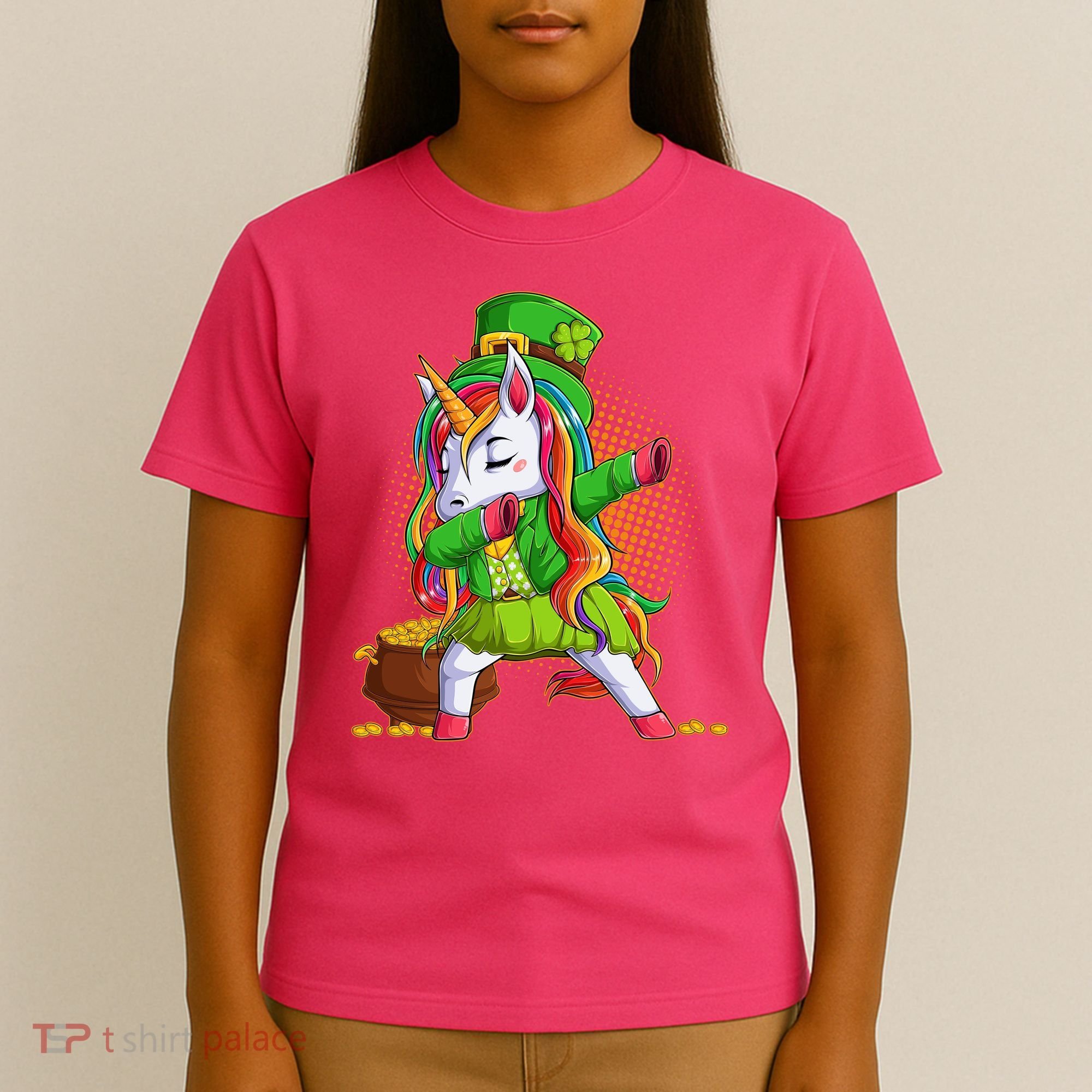 Funny St Patricks Dabbing Leprechaun Rainbow Unicorn T-Shirt