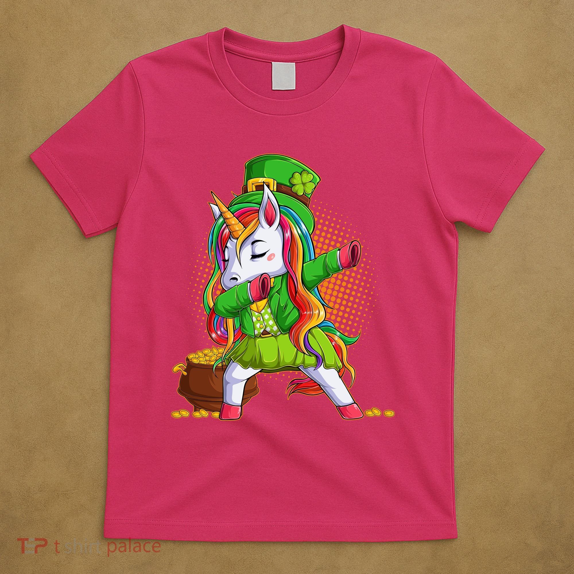 Funny St Patricks Dabbing Leprechaun Rainbow Unicorn T-Shirt