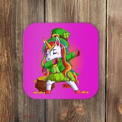 Funny St Patricks Dabbing Leprechaun Rainbow Unicorn Coaster