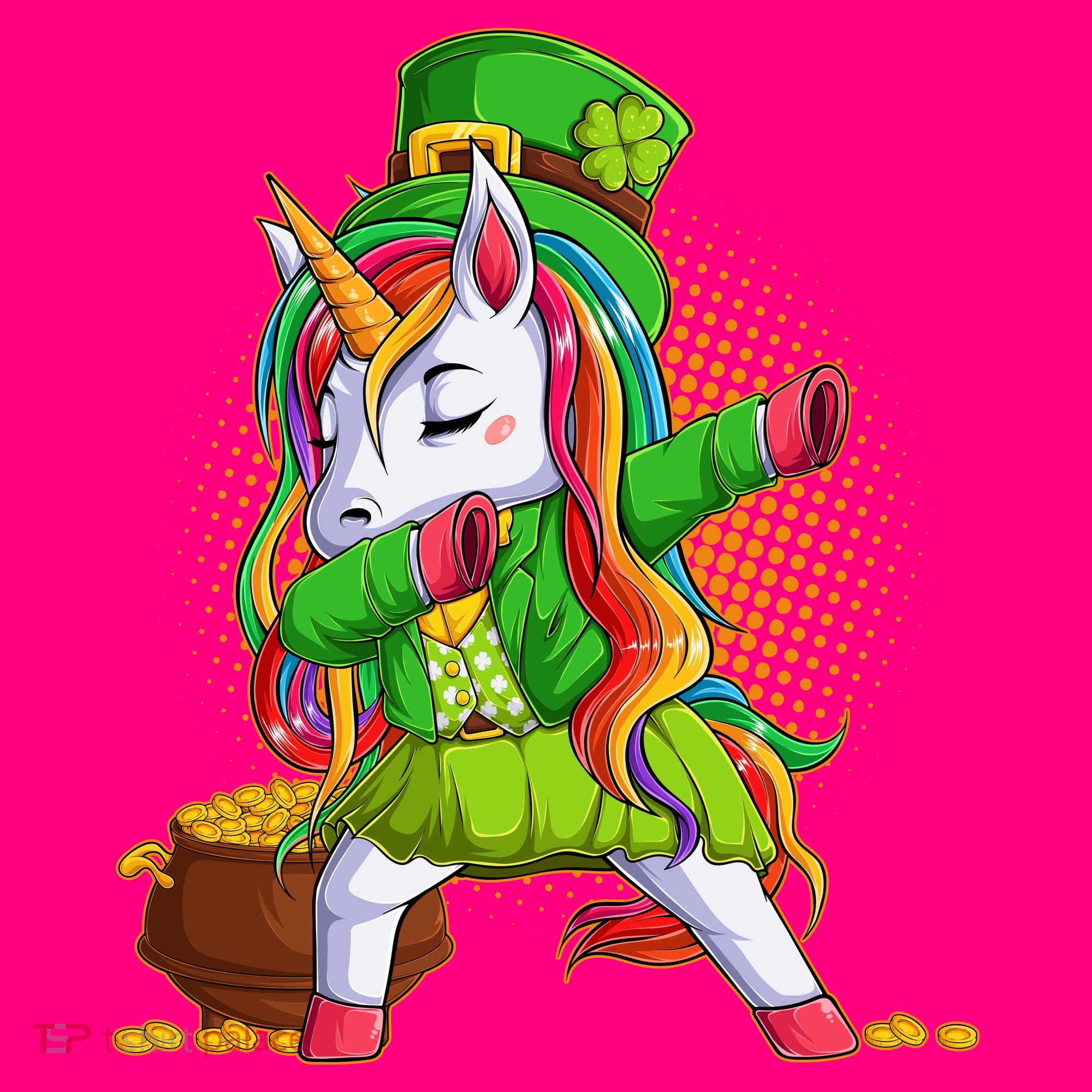 Funny St Patricks Dabbing Leprechaun Rainbow Unicorn Coaster