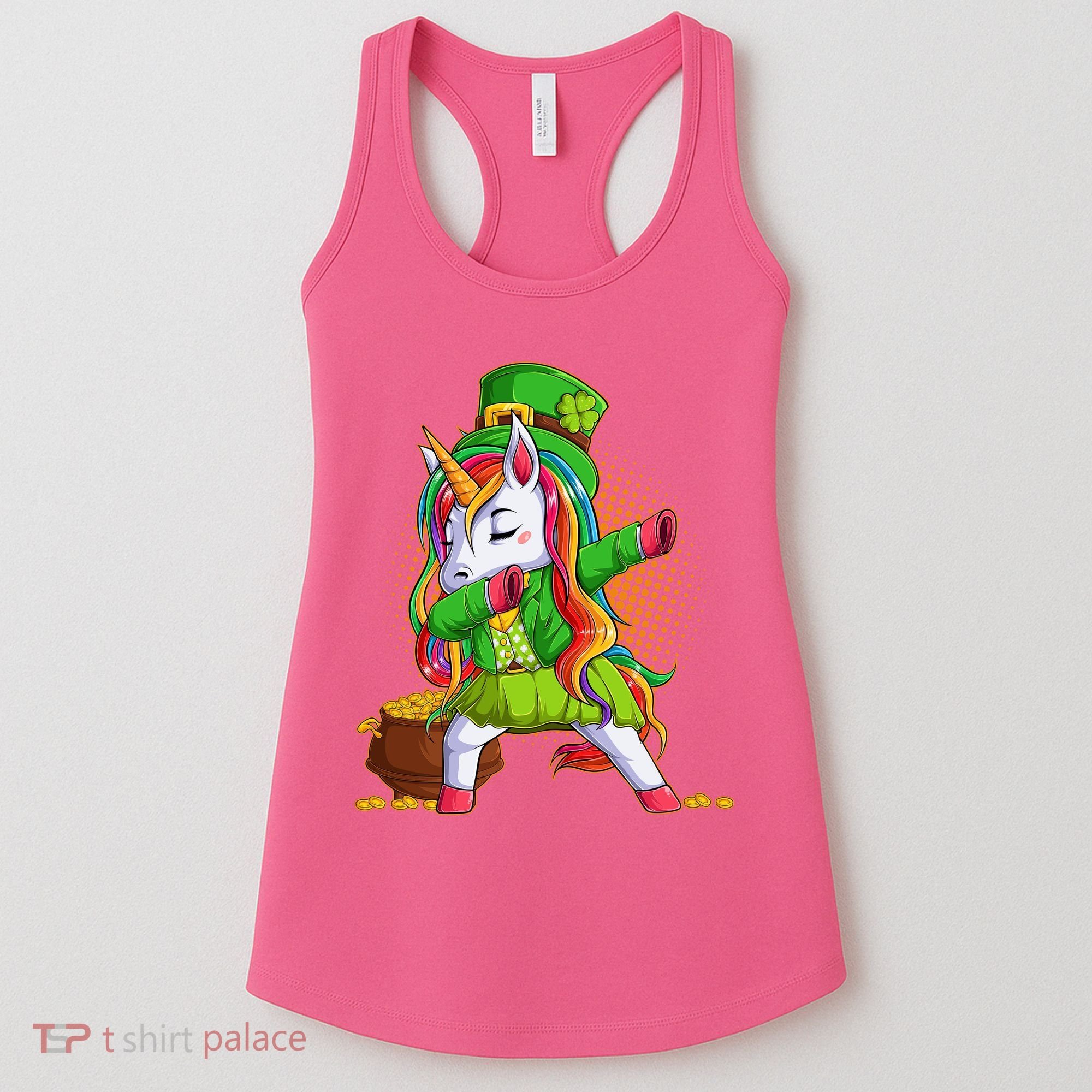 Funny St Patricks Dabbing Leprechaun Rainbow Unicorn Women's Tank Top