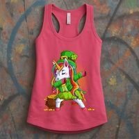 Funny St Patricks Dabbing Leprechaun Rainbow Unicorn Women's Tank Top thumb 3