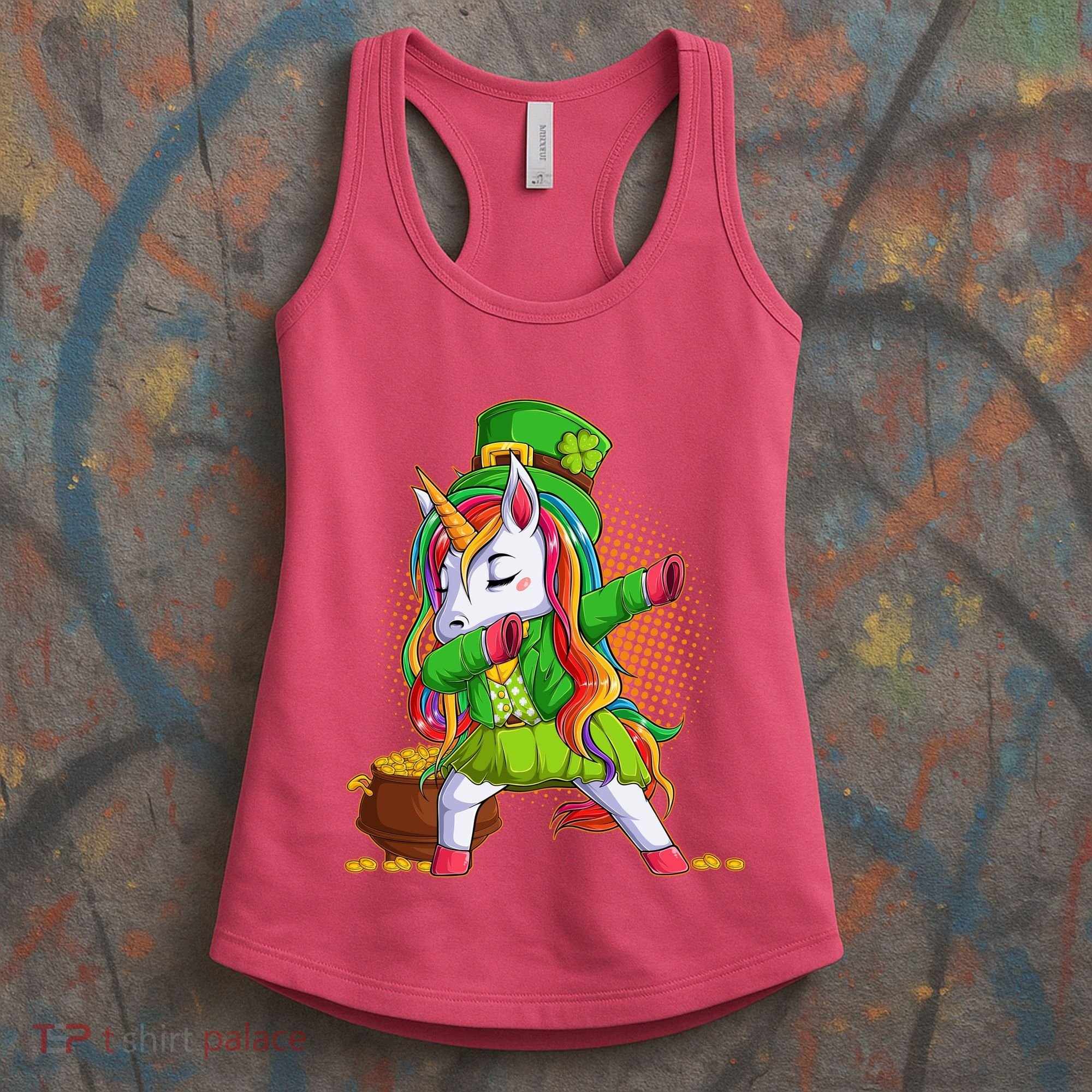 Funny St Patricks Dabbing Leprechaun Rainbow Unicorn Women's Tank Top