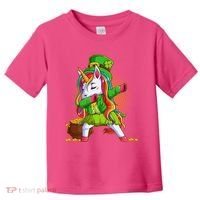 Funny St Patricks Dabbing Leprechaun Rainbow Unicorn Toddler T-Shirt thumb 0