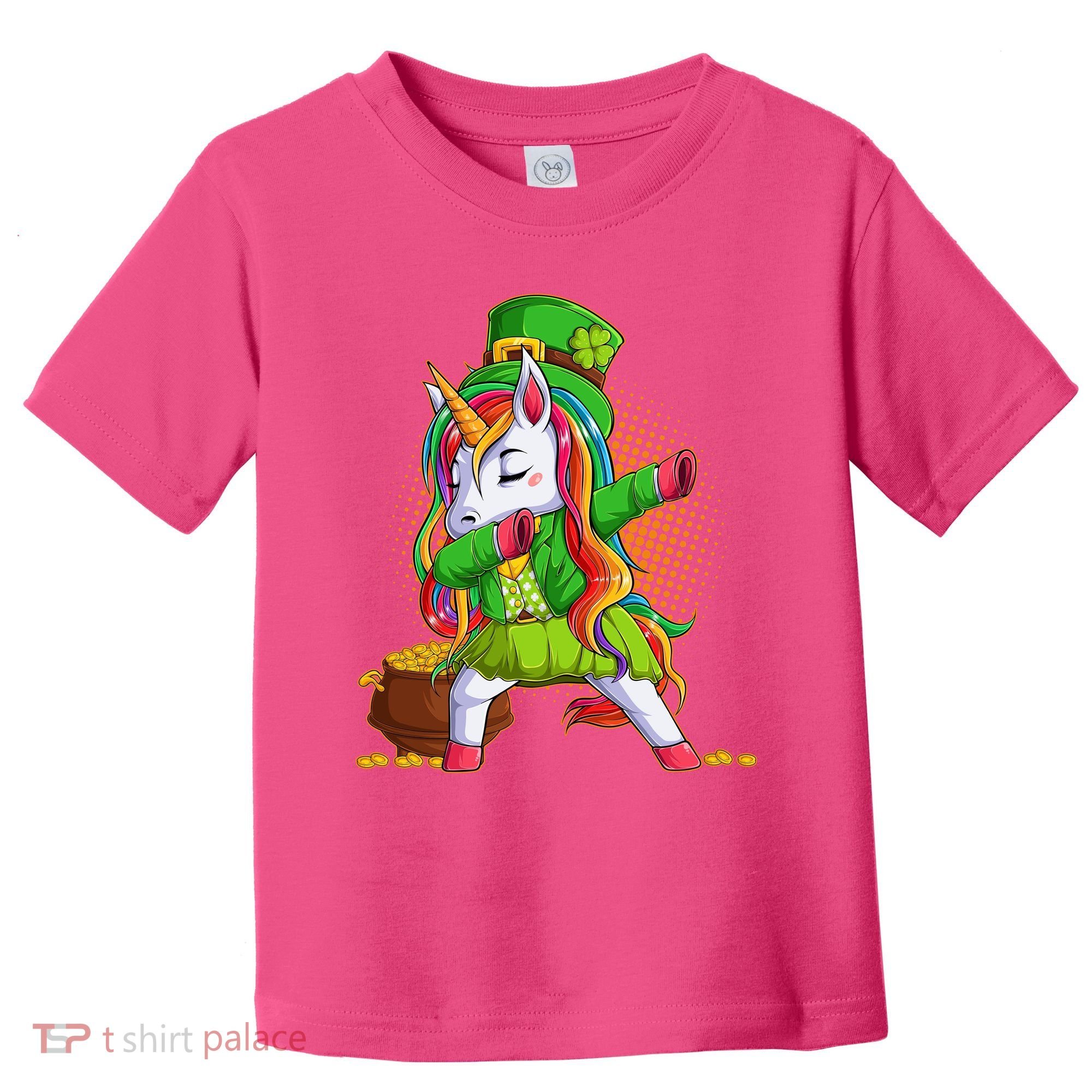 Funny St Patricks Dabbing Leprechaun Rainbow Unicorn Toddler T-Shirt