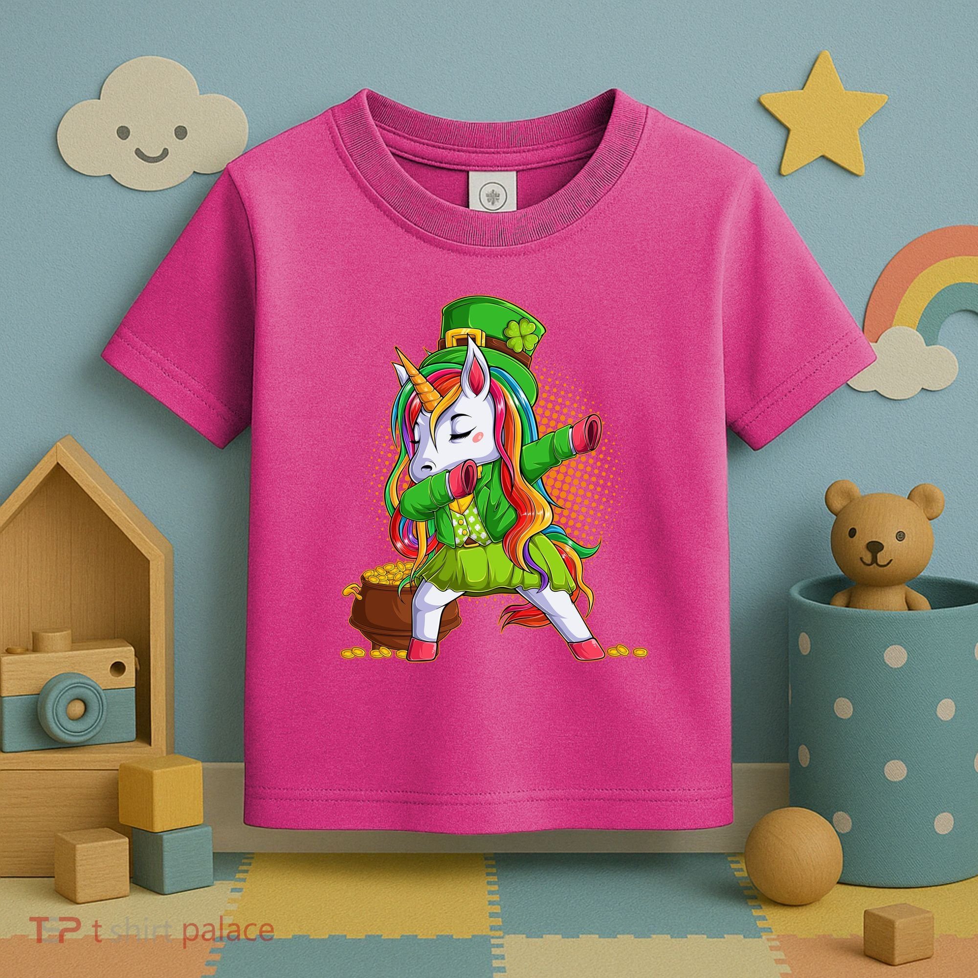 Funny St Patricks Dabbing Leprechaun Rainbow Unicorn Toddler T-Shirt