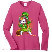 Funny St Patricks Dabbing Leprechaun Rainbow Unicorn Women's Long Sleeve Shirt thumb 0