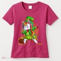 Funny St Patricks Dabbing Leprechaun Rainbow Unicorn Women's T-Shirt thumb 0