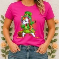 Funny St Patricks Dabbing Leprechaun Rainbow Unicorn Women's T-Shirt thumb 2