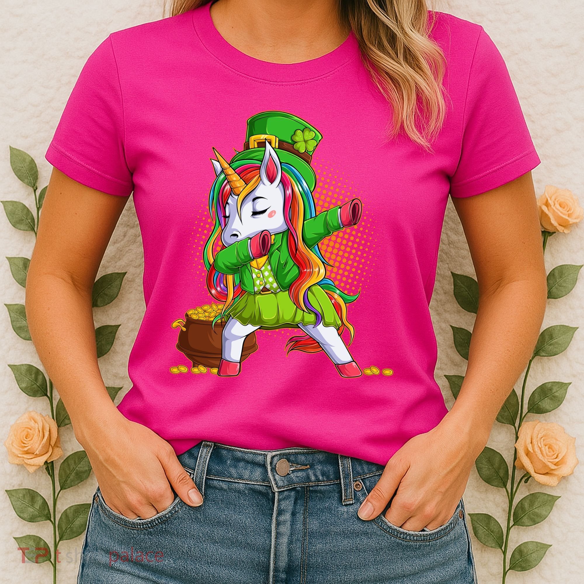 Funny St Patricks Dabbing Leprechaun Rainbow Unicorn Women's T-Shirt