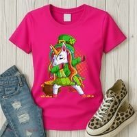 Funny St Patricks Dabbing Leprechaun Rainbow Unicorn Women's T-Shirt thumb 3