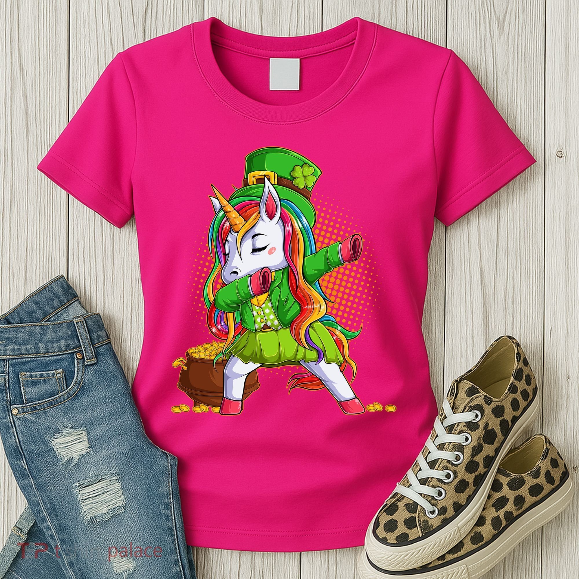 Funny St Patricks Dabbing Leprechaun Rainbow Unicorn Women's T-Shirt