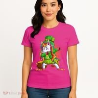 Funny St Patricks Dabbing Leprechaun Rainbow Unicorn Women's T-Shirt thumb 4