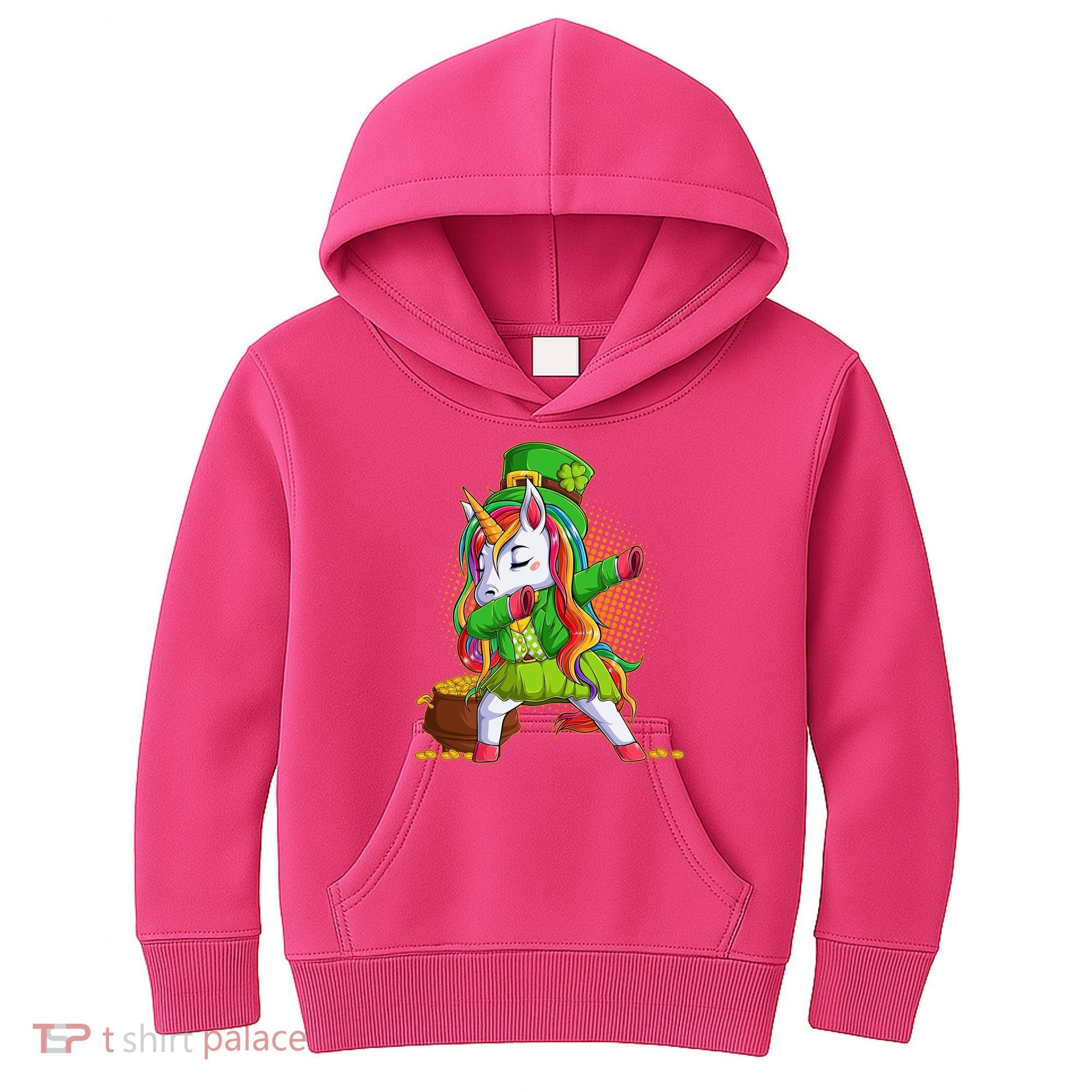 Funny St Patricks Dabbing Leprechaun Rainbow Unicorn Kids Hoodie