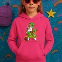 Funny St Patricks Dabbing Leprechaun Rainbow Unicorn Kids Hoodie thumb 3