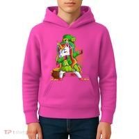 Funny St Patricks Dabbing Leprechaun Rainbow Unicorn Kids Hoodie thumb 4