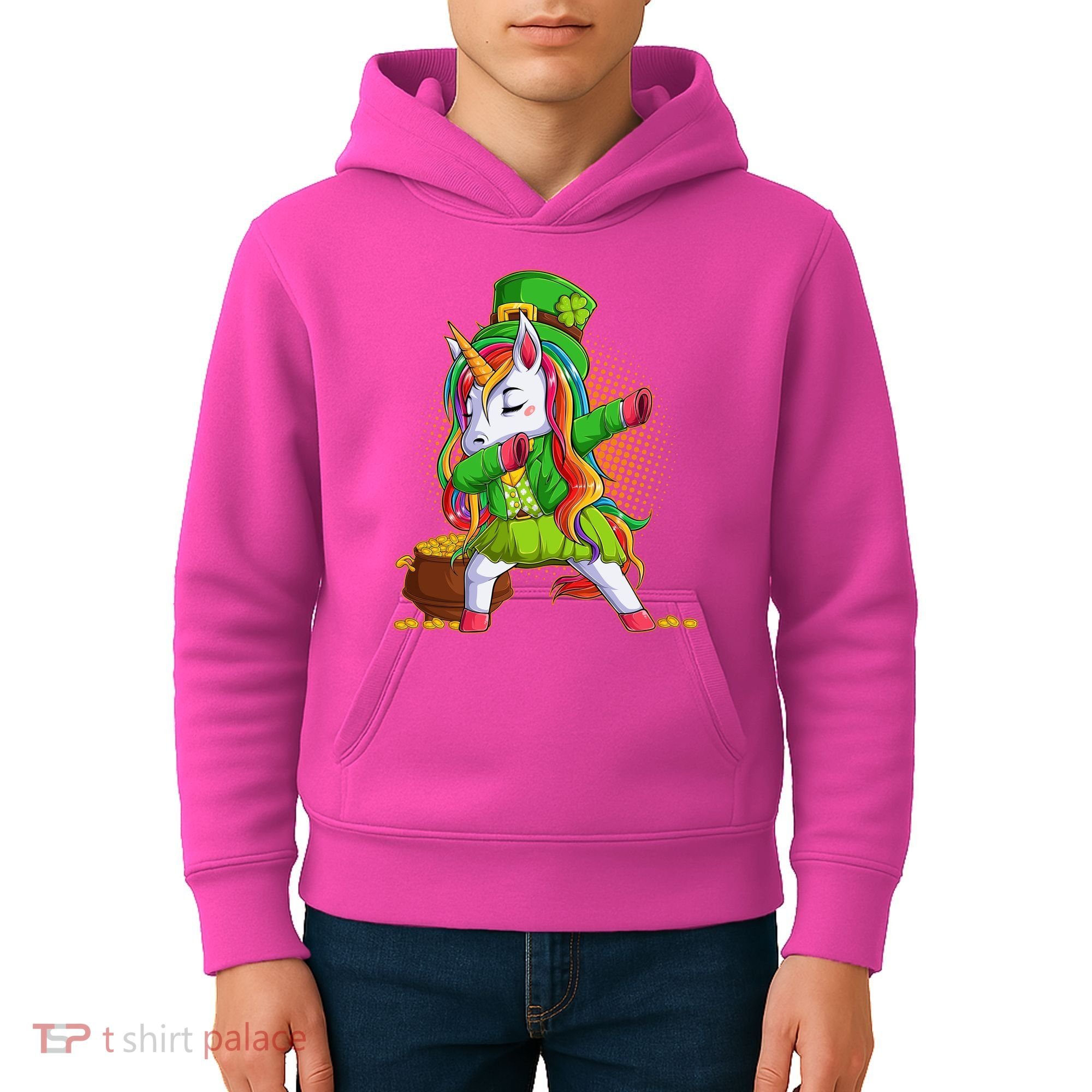 Funny St Patricks Dabbing Leprechaun Rainbow Unicorn Kids Hoodie