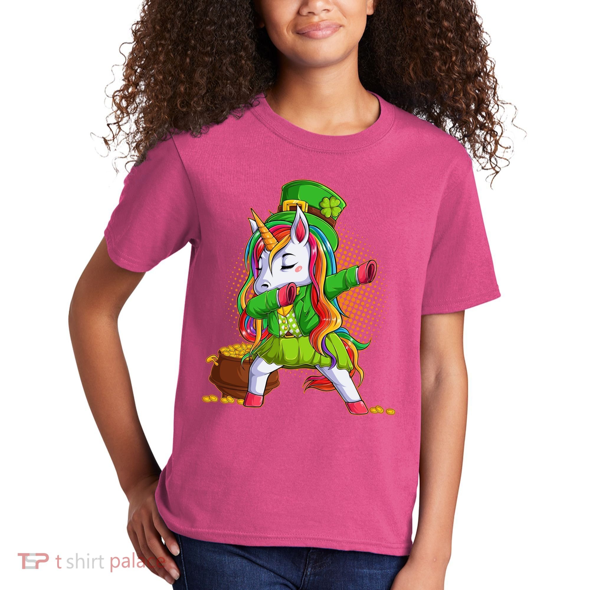 Funny St Patricks Dabbing Leprechaun Rainbow Unicorn Kids T-Shirt
