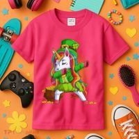 Funny St Patricks Dabbing Leprechaun Rainbow Unicorn Kids T-Shirt thumb 3