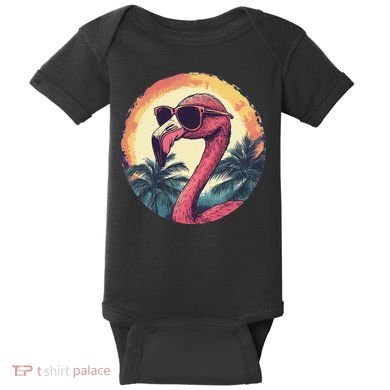 Flamingo Sunglasses Palm Tree Beach Gift Baby Bodysuit