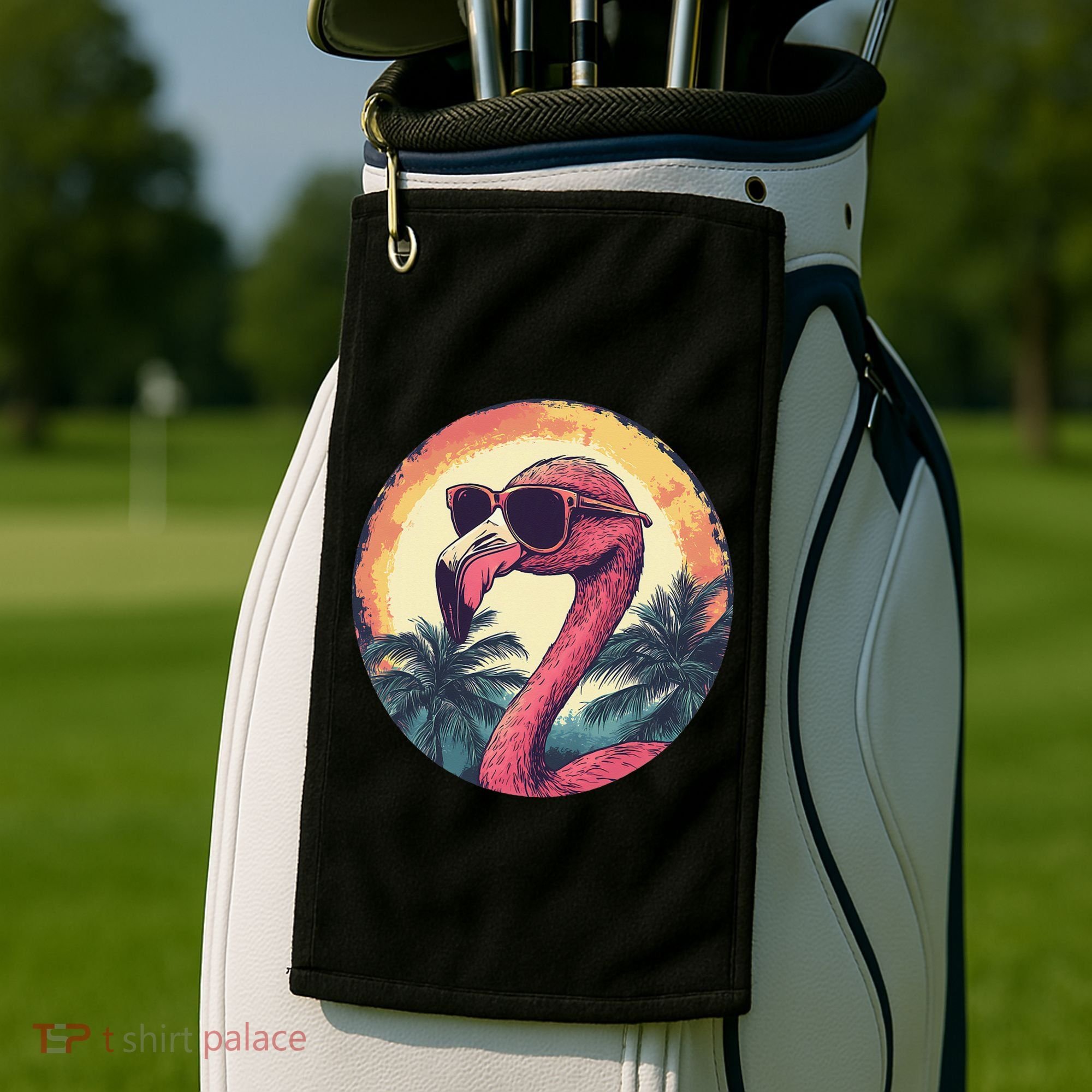 Flamingo Sunglasses Palm Tree Beach Gift Golf Towel