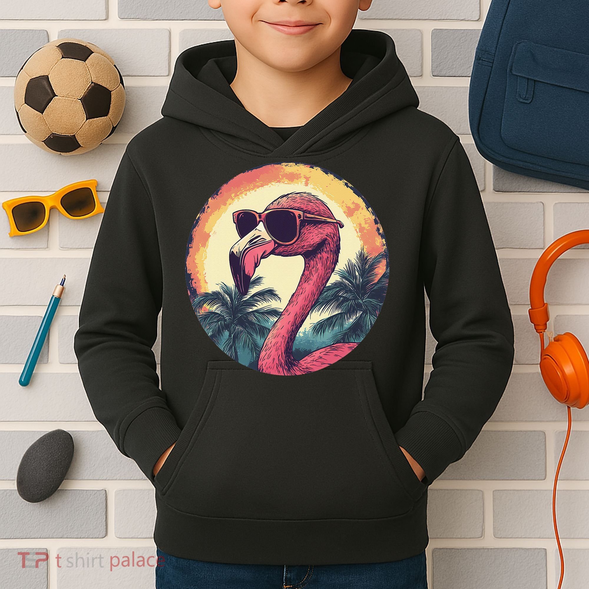 Flamingo Sunglasses Palm Tree Beach Gift Kids Hoodie
