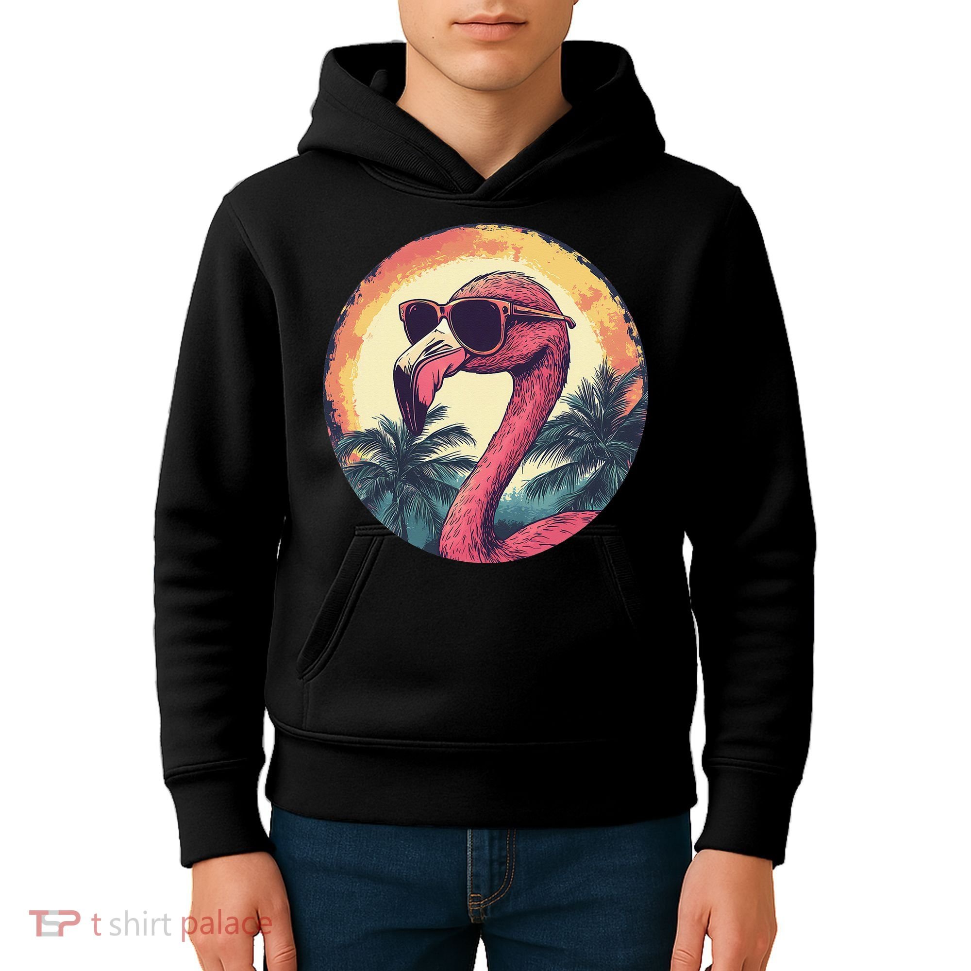 Flamingo Sunglasses Palm Tree Beach Gift Kids Hoodie
