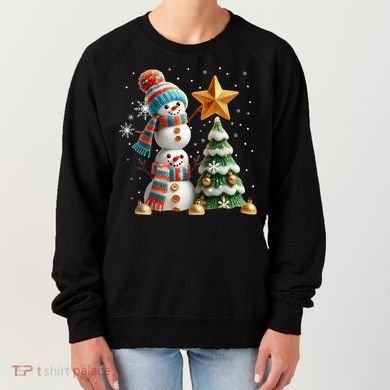 Funny Snowmen Putting Up Christmas Tree Women's Sweatshirt