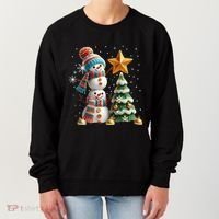 Funny Snowmen Putting Up Christmas Tree Women's Sweatshirt thumb 0