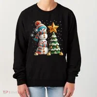 Funny Snowmen Putting Up Christmas Tree Women's Sweatshirt thumb 0