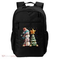 Funny Snowmen Putting Up Christmas Tree Backpack thumb 0