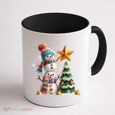 Funny Snowmen Putting Up Christmas Tree Coffee Mug back