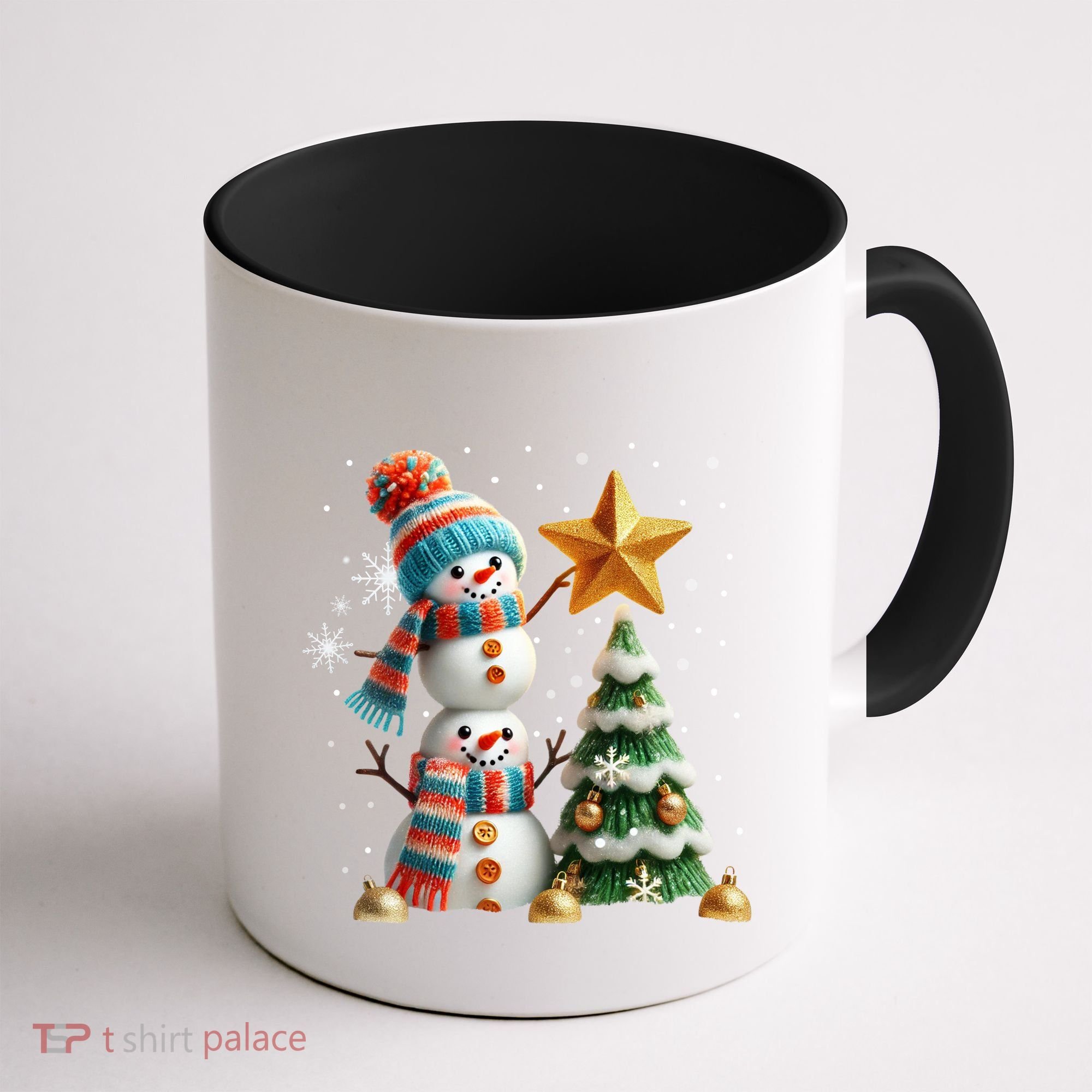 Funny Snowmen Putting Up Christmas Tree Coffee Mug