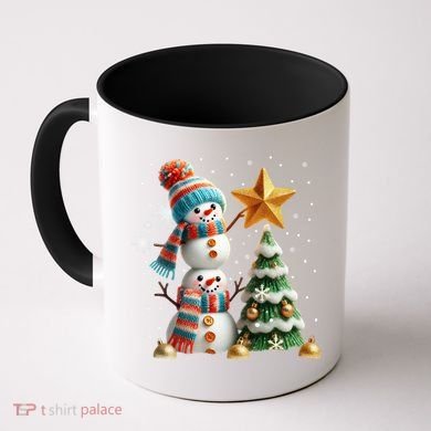 Funny Snowmen Putting Up Christmas Tree Coffee Mug